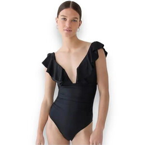 J. Crew | Black Ruffle V-Neck One-Piece (L) 🖤💦